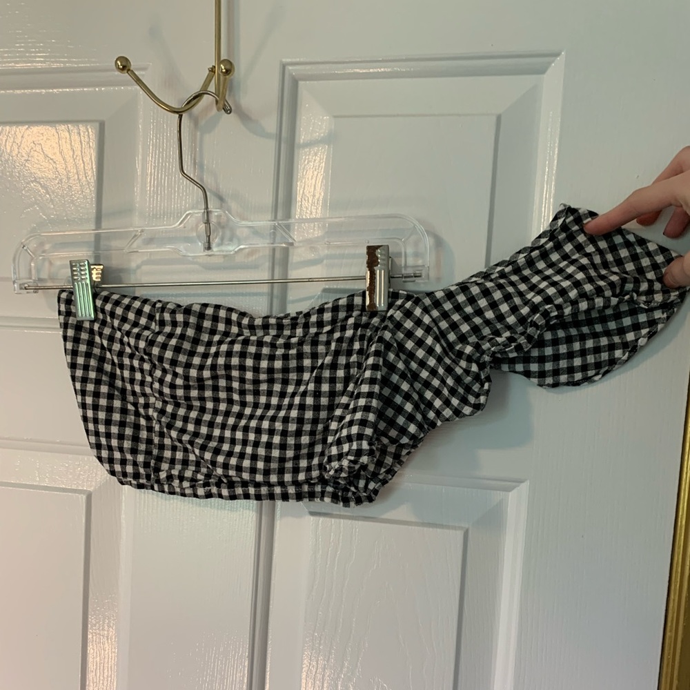 Black & white checkered one shoulder bandage top